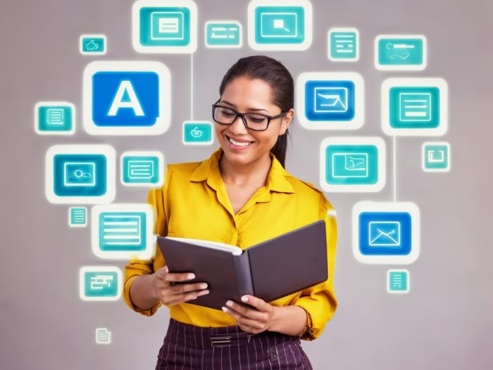 A person using an e-reader device in a modern setting