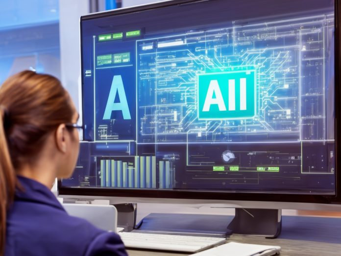 Illustration of AI model development in a tech lab