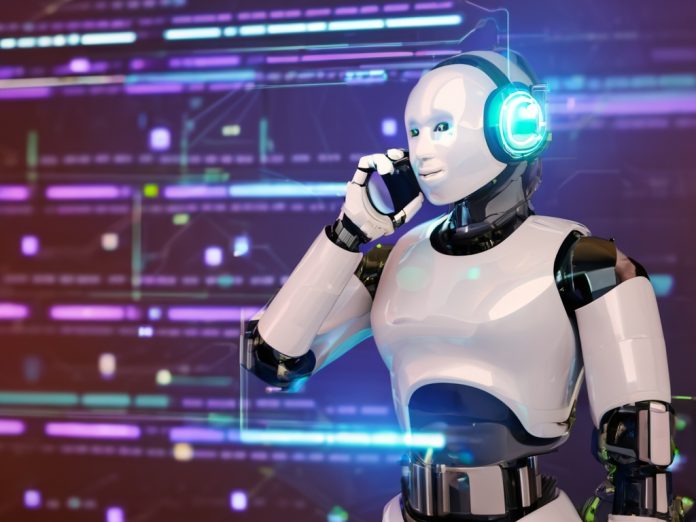 Digital representation of chatbot technology in a futuristic workspace