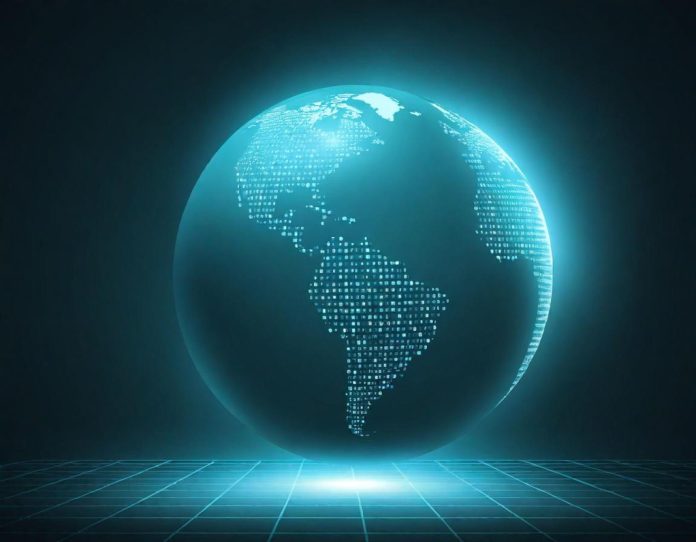 Global digital network visualization showing connectivity gaps and data flow patterns