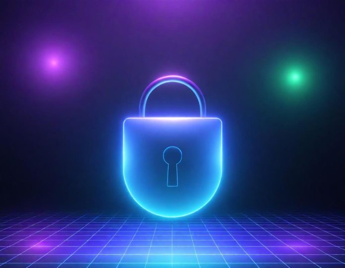 Digital security lock symbol protecting global internet connectivity