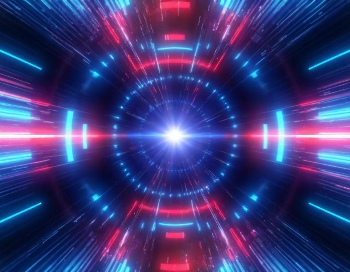 Abstract representation of digital content manipulation with regulatory oversight symbols