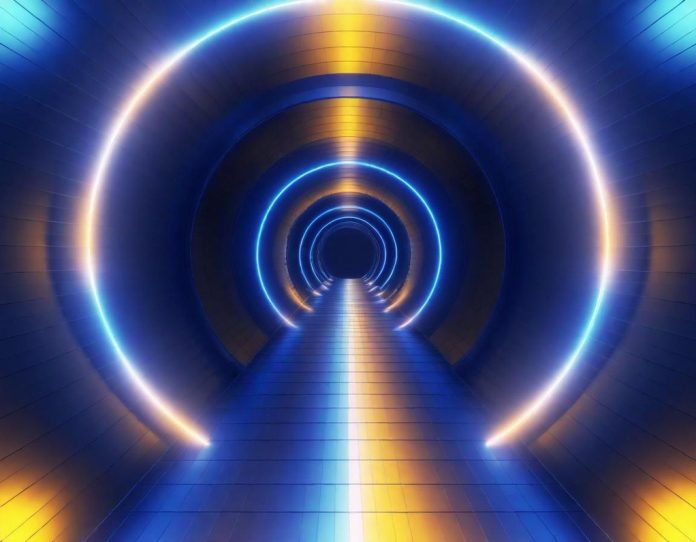 Abstract visualization of investment capital flowing into artificial intelligence innovation with dynamic light patterns