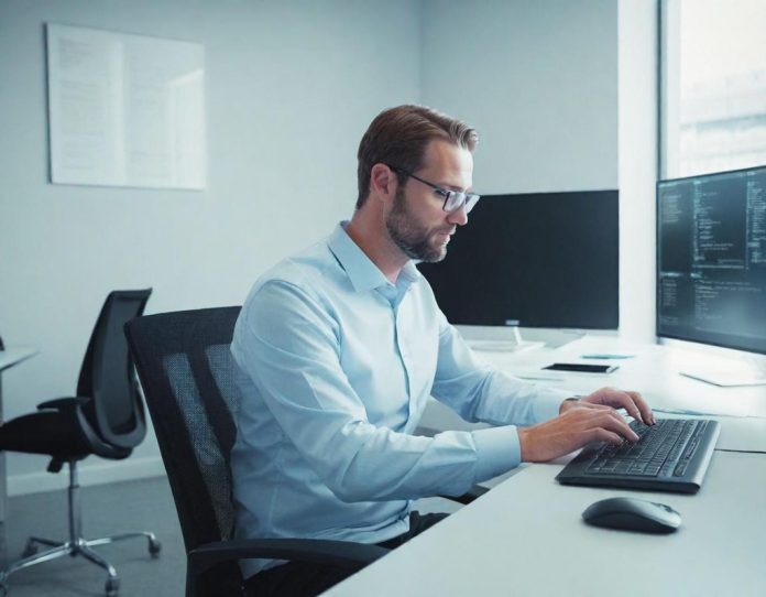 Professional using AI-powered document tools to transform PDF content into visual presentations