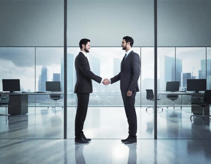 Professional handshake symbolizing the connection between government and technology sectors