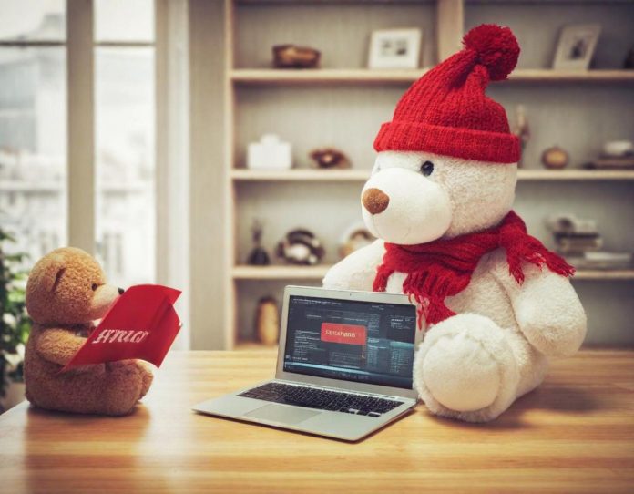 Security researcher analyzing data breach involving children's AI toy conversations on laptop in home office setting