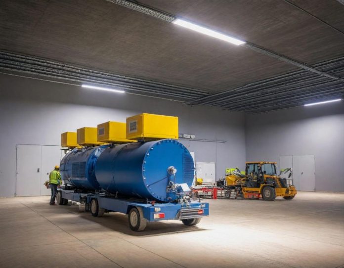 Industrial power generation equipment being installed at large-scale data center construction project