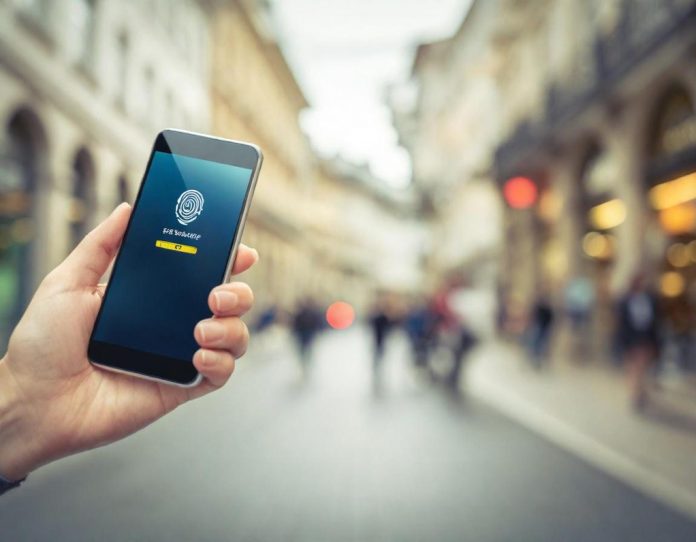 Smartphone showing facial recognition interface in use during field operation