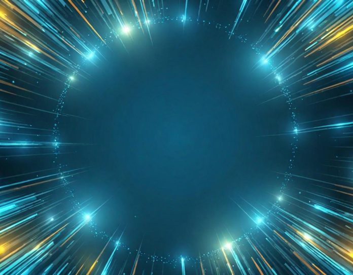 Abstract visualization of interconnected digital payment network with data flowing between nodes