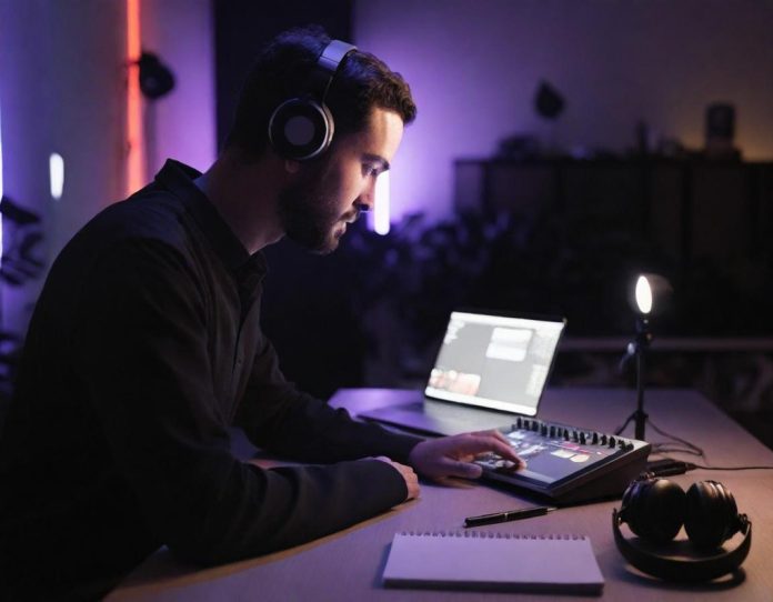 Professional streaming setup with modern camera equipment in a studio environment