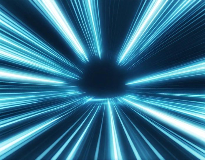 Abstract visualization of interconnected digital systems representing artificial intelligence networks and data flow