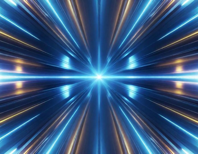 Visual representation of artificial intelligence computing infrastructure showing energy flows through advanced processors