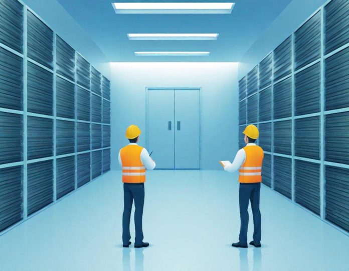 Modern data center construction with renewable energy integration in industrial setting