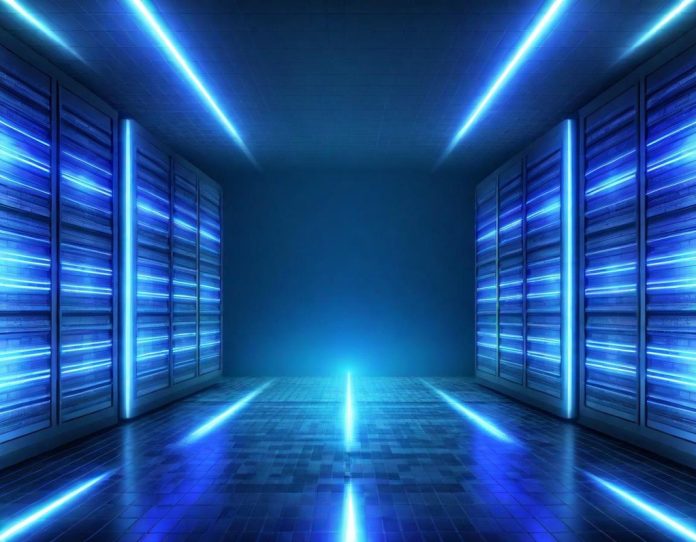 Visual representation of data compression technology with glowing circuit pathways