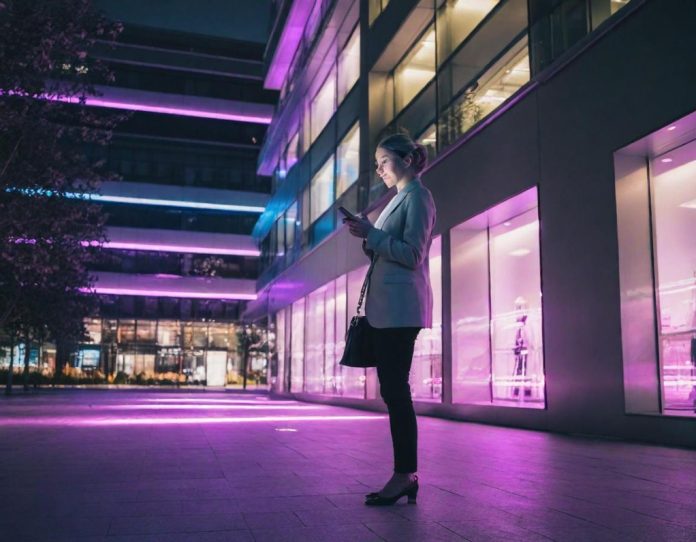 Person using smartphone to coordinate a task between digital interface and real-world activity