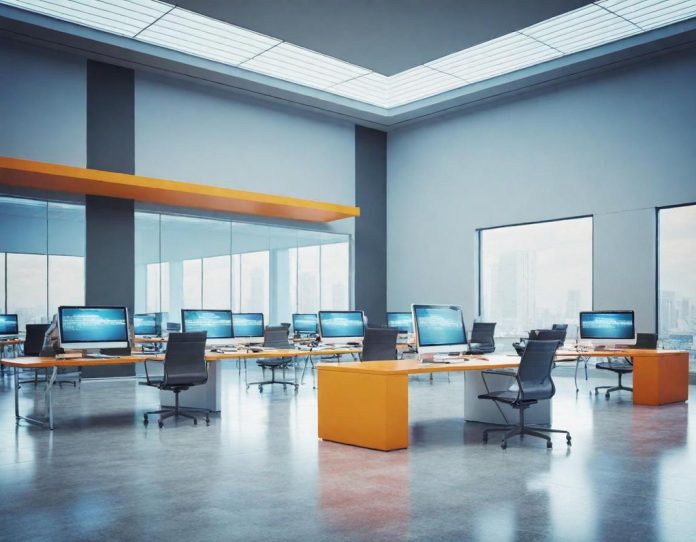 Professionals engaged in a strategic meeting in a contemporary office setting