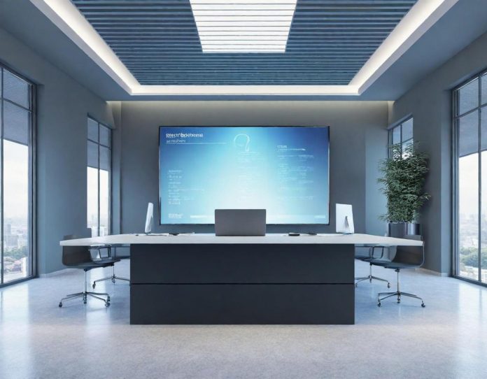 Modern digital interface showing automated customer service responses in a corporate environment