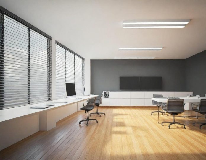Empty modern office workspace showing transition in workplace organization
