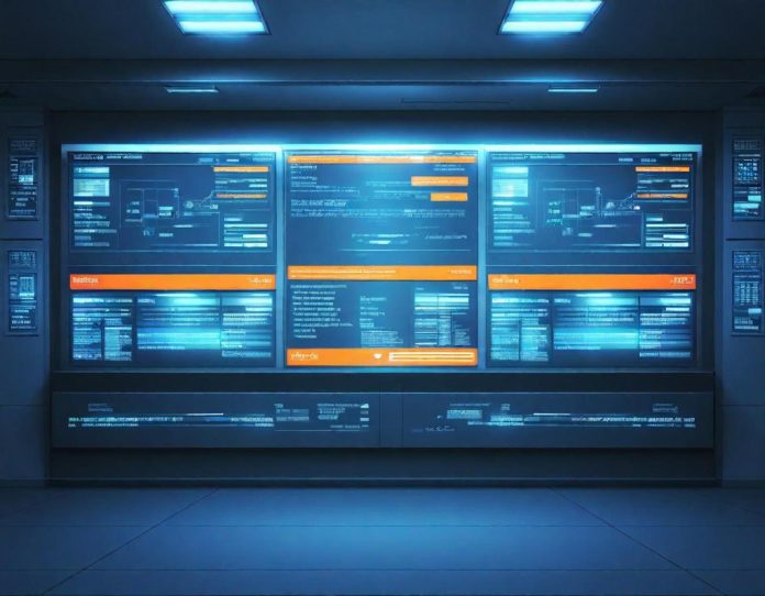 Interconnected data visualization in manufacturing control room showing cross-departmental information flow