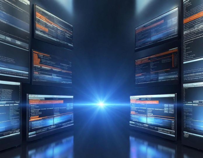 Abstract representation of AI conversation interface with safety warning indicators