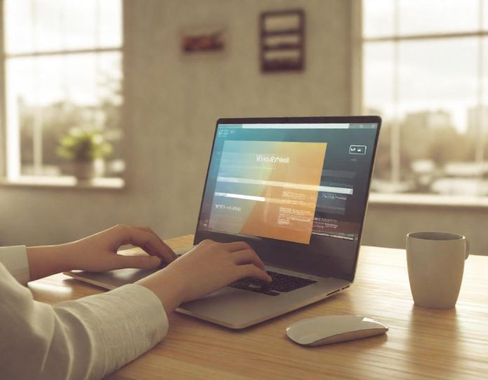 Professional reviewing a data-broker removal report on a laptop in a home office