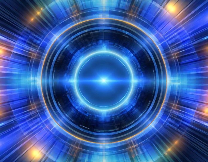 Abstract representation of AI infrastructure showing interconnected systems and energy flows