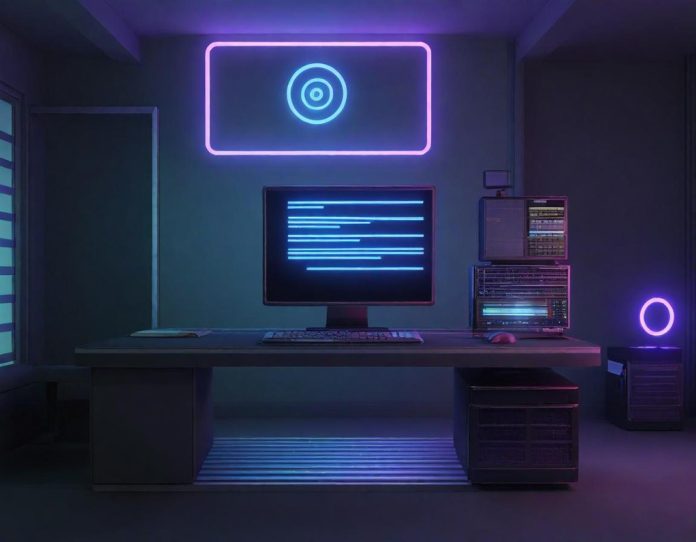 Minimalist Linux desktop with retro-styled Enlightenment interface and a local voice control panel