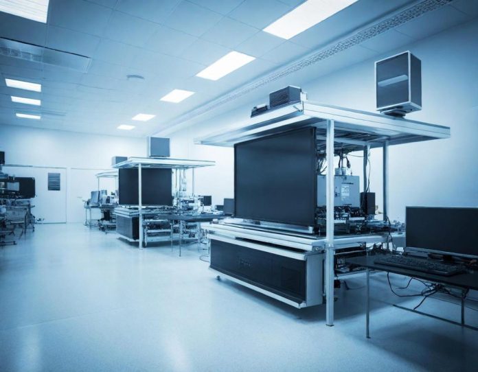 Advanced semiconductor manufacturing equipment in a high-tech clean room facility